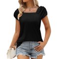 thumbnail image 1 of Pincandy Fashion Woman Causal Square Neck Solid Color Blouse Puff Short Sleeve T-Shirt Summer Tops Cute Square Neck Tank Tops Loose Dressy Casual Shirts Cap Sleeve Tunic Tops,Black,S, 1 of 9
