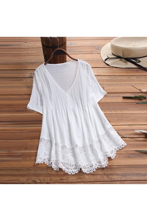 Fashion Woman Causal V-Neck Solid Blouse Flowy Babydoll Dresses 2025 Summer Short Sleeve Swing Shift Loose Casual Mini Tunic Dress,White,XL