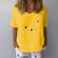 thumbnail image 1 of Pincandy Fashion Women Short Sleeve Flowers Print V-Neck Tops T-Shirt Loose Casual Blouse,Yellow,L, 1 of 4