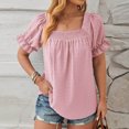 thumbnail image 1 of Pincandy Fashion Women's Casual Comfortable Solid Short Sleeved Top Blouse T-Shirt Summer Tops Sqaure Neck Ruffle Sleeve Blouses Babydoll Shirts,Pink,2XL, 1 of 4