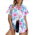 thumbnail image 1 of Pincandy Fashion Women's Casual Print Comfortable Short Sleeved Pocket Hawaiian Shirt Soft Cool Summer Hawaii Shirts Floral Tropic Print V Neck T-Shirt Short Sleeve Button Up Tops,Light Blue,S, 1 of 6