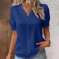 thumbnail image 1 of Pincandy Fashion Women's Summer-Neck Short Sleeve Lace Solid Casual T-shirt Blouse Dressy Casual Henley V-Neck Summer Tops Pleated T-Shirts Loose Fit Tunic Blouses,Blue,4XL, 1 of 7