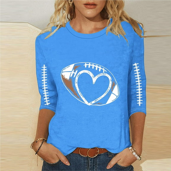 Pincandy Football Shirts for Women Plus Size Graphic Print Pullover Shirts Casual 3/4 Length Sleeve Crewneck Fall Fashion Tops