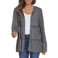 thumbnail image 1 of Pincandy Full Zip Up Hoodie for Women Pleated Tiered Ruffle Hooded Sweatshirts Jacket Coat Long Sleeve, 1 of 7
