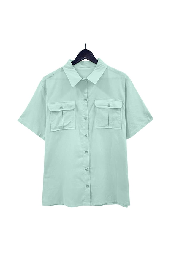 Men Women Lightweight Fishing Shirts with Short Sleeves, Summer Travel Work Shirts, Button Down with Pockets Hiking Fishing Shirt Quick Dry,Mint Green,M