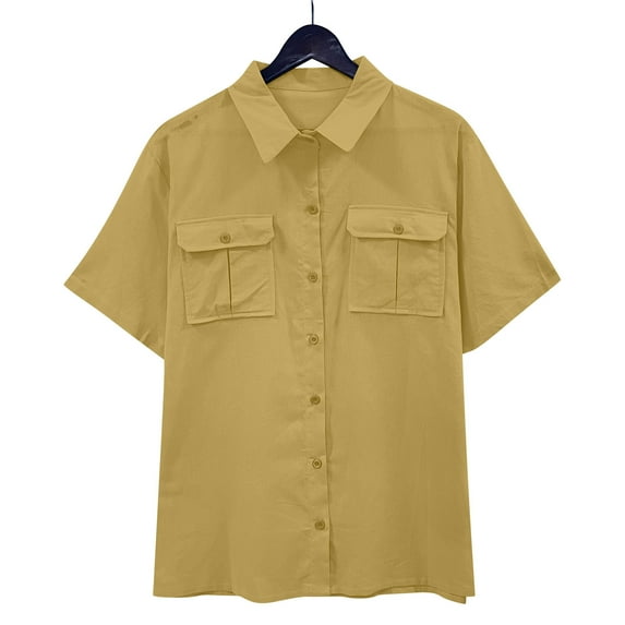 Pincandy Men Women Lightweight Fishing Shirts with Short Sleeves, Summer Travel Work Shirts, Button Down with Pockets Hiking Fishing Shirt Quick Dry,Yellow,M
