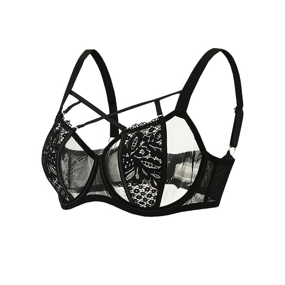 Pincandy Minimizer Bra for Women Sheer Mesh Unlined Underwire Bra Full Coverage See Through Lace Bra for Large Breast