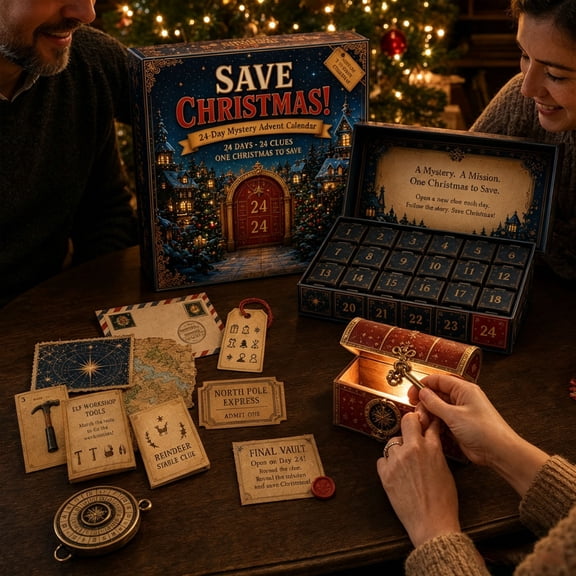 Pincandy Mystery Advent Calendar 2026, 24-Day Christmas Puzzle Countdown Game with Story Clues, Escape Room Adventure Gift