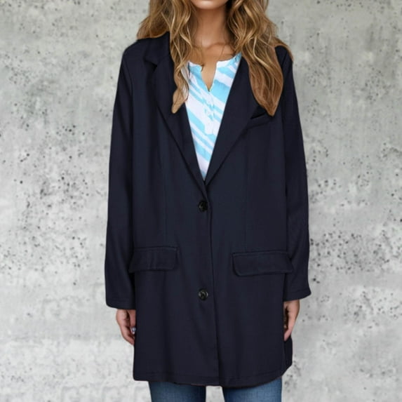 Pincandy Oversized Blazers for Women Single Breasted Notch Lapel Long Blazers Plus Size Long Sleeve Jacket Casual Work Clothes