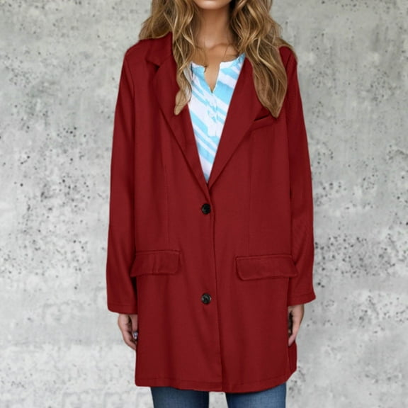 Pincandy Oversized Blazers for Women Single Breasted Notch Lapel Long Blazers Plus Size Long Sleeve Jacket Casual Work Clothes