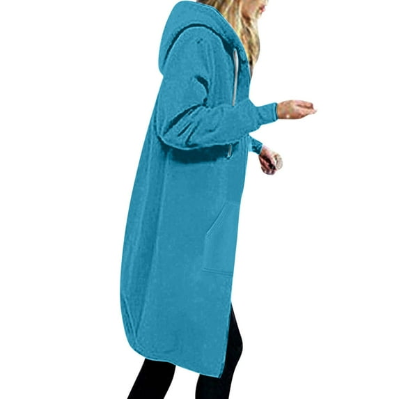 Pincandy Oversized Hoodies for Women Zip Up Knee Length Tunic Sweatshirts Casual Long Sleeve Spring Hooded Jackets With Pocket