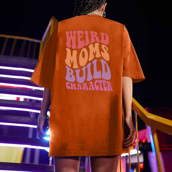 Pincandy Oversized T Shirts for Women Plus Size Slogan Graphic Drop Shoulder Short Sleeve Summer Loose Pullover Tees,Orange,M