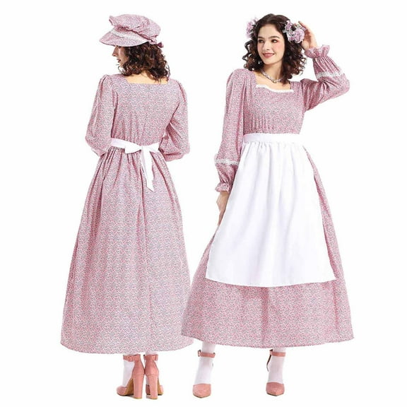 Pincandy Pioneer Prairie Dress Women Floral Colonial Costume Long Sleeve American Historical Dress