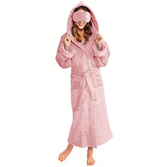 Pincandy Plush Robes for Women Warm Fleece Hooded Bathrobe Super Soft Long Spa Robe with Pockets