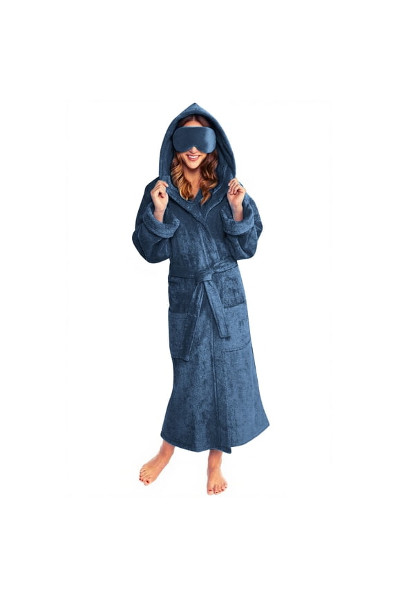 Plush Robes for Women Warm Fleece Hooded Bathrobe Super Soft Long Spa Robe with Pockets