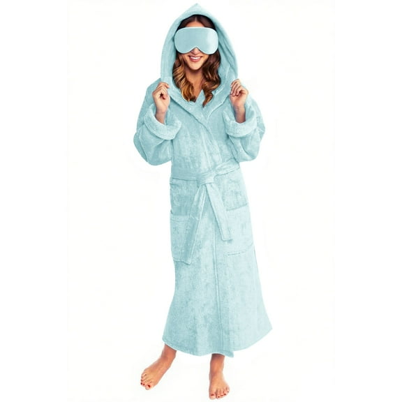 Pincandy Plush Robes for Women Warm Fleece Hooded Bathrobe Super Soft Long Spa Robe with Pockets
