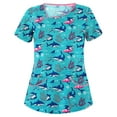 thumbnail image 1 of Pincandy Scrub Tops for Women Stretchy Vneck Short Sleeve Cute Floral Animal Printed Holiday Nursing Pocketed Working Uniforms, 1 of 2