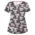 thumbnail image 1 of Pincandy Scrub Tops for Women Stretchy Vneck Short Sleeve Cute Floral Animal Printed Holiday Nursing Pocketed Working Uniforms, 1 of 2
