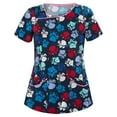 thumbnail image 1 of Pincandy Scrub Tops for Women Stretchy Vneck Short Sleeve Cute Floral Animal Printed Holiday Nursing Pocketed Working Uniforms, 1 of 2