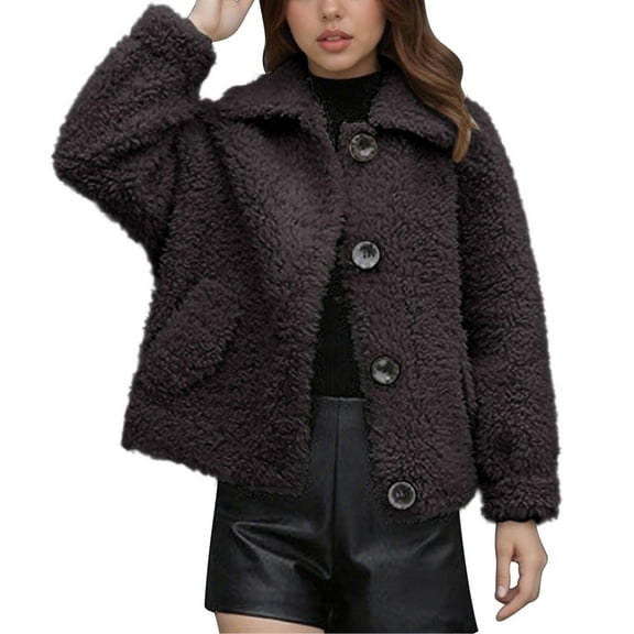 Pincandy Sherpa Jacket for Women Winter Warm Fuzzy Outerwear Button Down Fleece Coats Casual Loose Fluffy Coat with Pocket