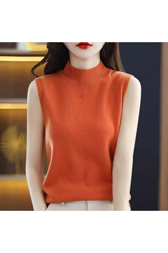 Sleeveless Mock Neck Tops for Women Sweater Knit Turtleneck Soft Basic Vest Tank Lightweight Comfy Shirts Blouses