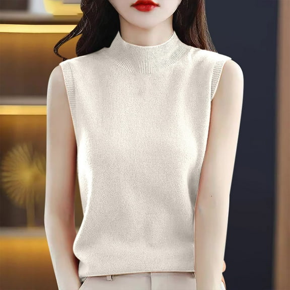 Pincandy Sleeveless Mock Neck Tops for Women Sweater Knit Turtleneck Soft Basic Vest Tank Lightweight Comfy Shirts Blouses