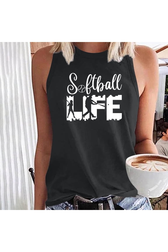 Softball Life Tank Tops for Women Softball Mom T-Shirt Game Day Softball Pattern Tees Casual Sleeveless Tunic Blouse