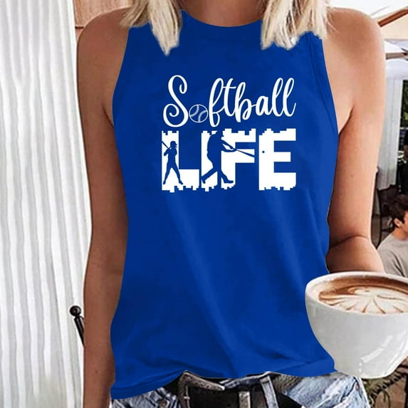 Pincandy Softball Life Tank Tops for Women Softball Mom T-Shirt Game Day Softball Pattern Tees Casual Sleeveless Tunic Blouse