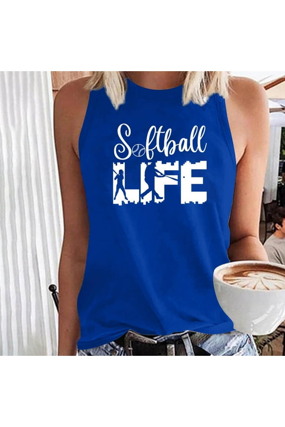 Softball Life Tank Tops for Women Softball Mom T-Shirt Game Day Softball Pattern Tees Casual Sleeveless Tunic Blouse