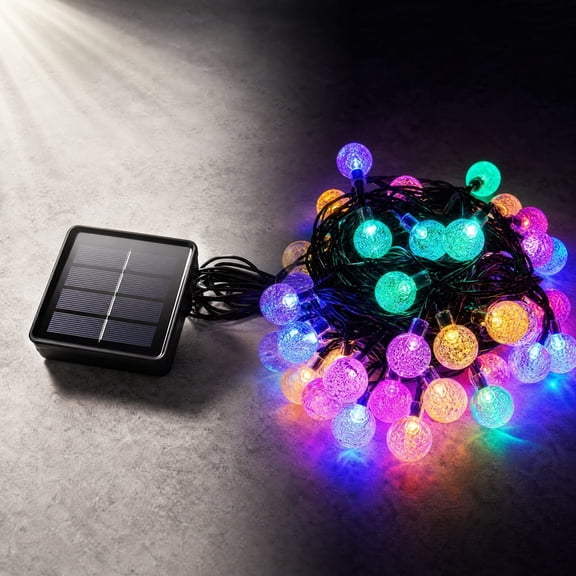 Pincandy Solar String Lights with Crackle Crystal Balls, 2 Lighting Modes, Waterproof Outdoor Decorative Lights for Garden, Patio, Party