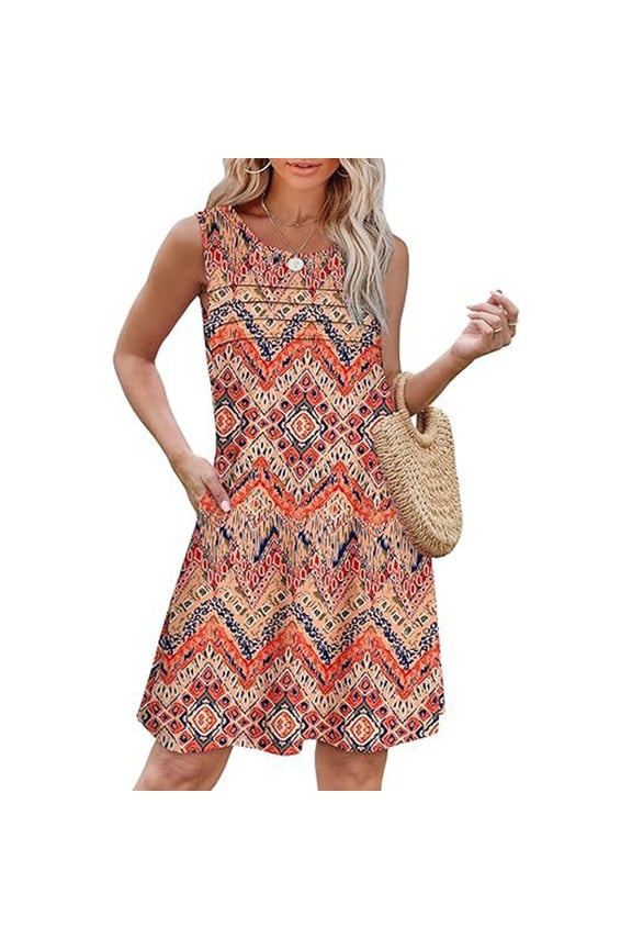 Summer Dresses for Women 2025 Casual Floral Printed Beach Dresses Loose Flow Midi Dress Sleeveless Tank Sun Dress