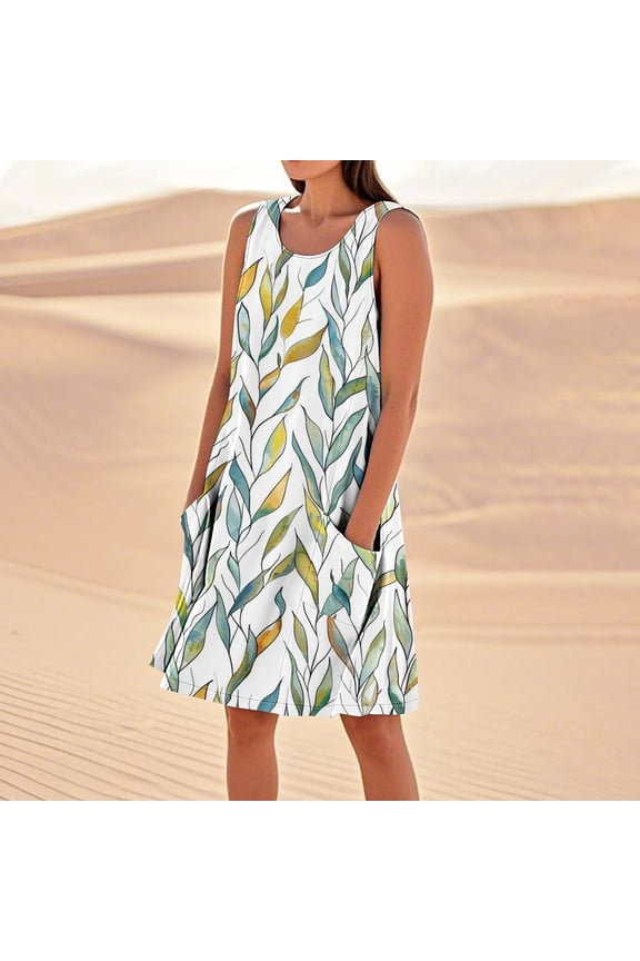 Summer Dresses for Women 2025 Casual Floral Printed Beach Dresses Loose Flow Midi Dress Sleeveless Tank Sun Dress