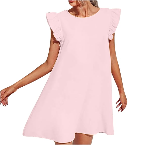 Pincandy Summer Dresses for Women V Neck Cap Sleeve Ruffle Hem Smock Short Dress