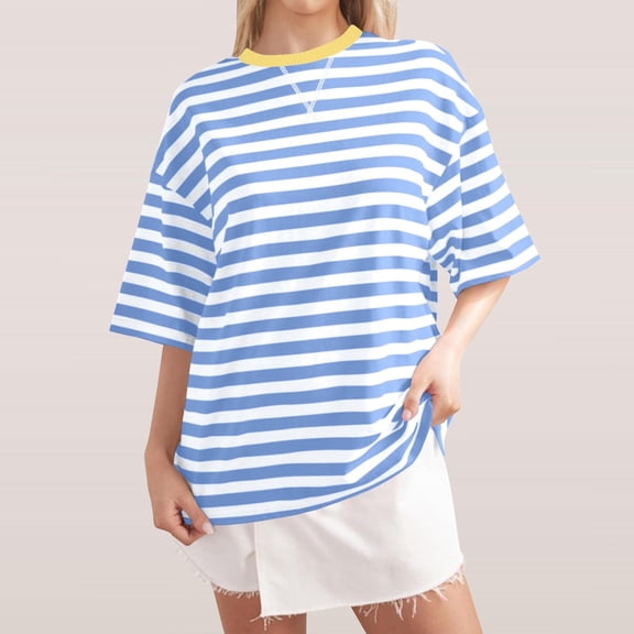 Pincandy Summer Tops for Women 2025 Short Sleeve Round Neck Pullover Basic Solid Tunic Blouse Loose Fit Workout Cotton T Shirt