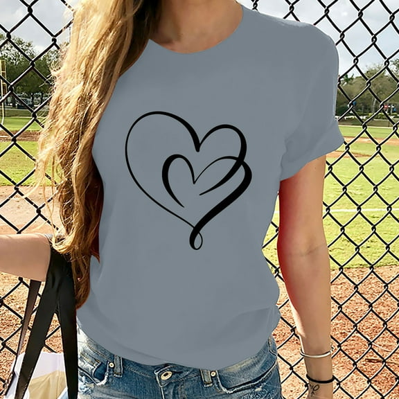 Pincandy Summer Tops for Women 2025 Short Sleeve Round Neck Pullover Basic Tunic Blouse Loose Fit Workout Cotton T Shirt