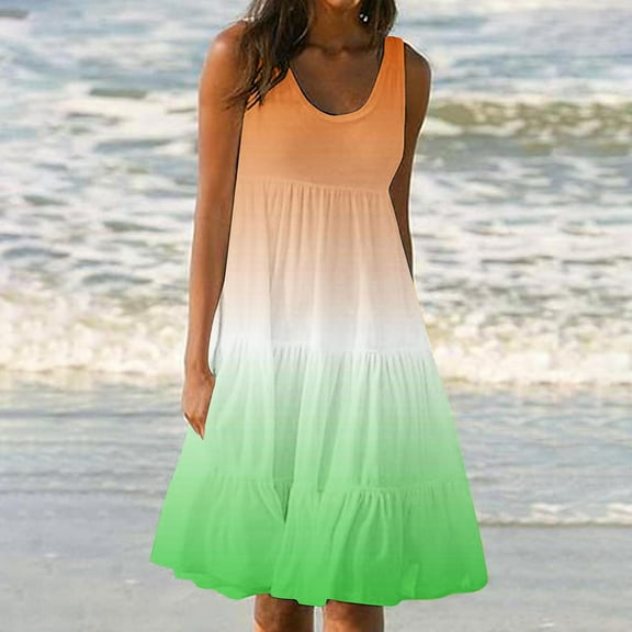 Pincandy Sundresses for Women 2025 Sleeveless Cute Petite Mini Dress Tiered Summer Flowy Boho Sundress Beach Wear