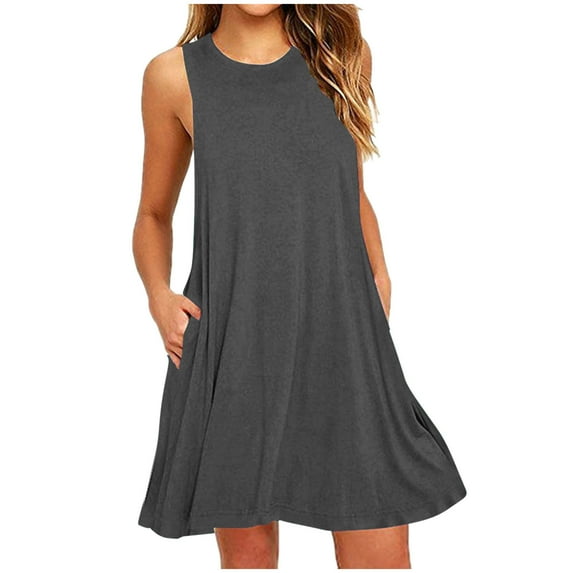Pincandy Sundresses for Women 2025 Sleeveless Cute Petite Mini Dress Tiered Summer Flowy Boho Sundress Beach Wear