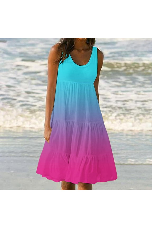 Sundresses for Women 2025 Sleeveless Cute Petite Mini Dress Tiered Summer Flowy Boho Sundress Beach Wear