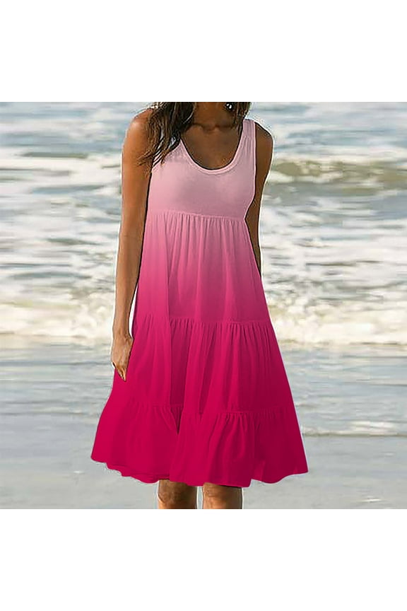 Sundresses for Women 2025 Sleeveless Cute Petite Mini Dress Tiered Summer Flowy Boho Sundress Beach Wear