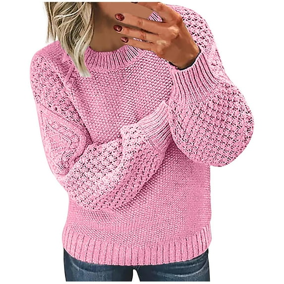 Pincandy Sweaters for Women Fashion Comfort Pullover Tops Casual Crewneck Dressy Long Sleeve Outfits