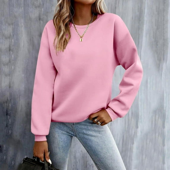 Pincandy Sweatshirt for Women Long Sleeve Simple Solid Color Hoodies Sweatshirts Casual Loose Trendy Pullover