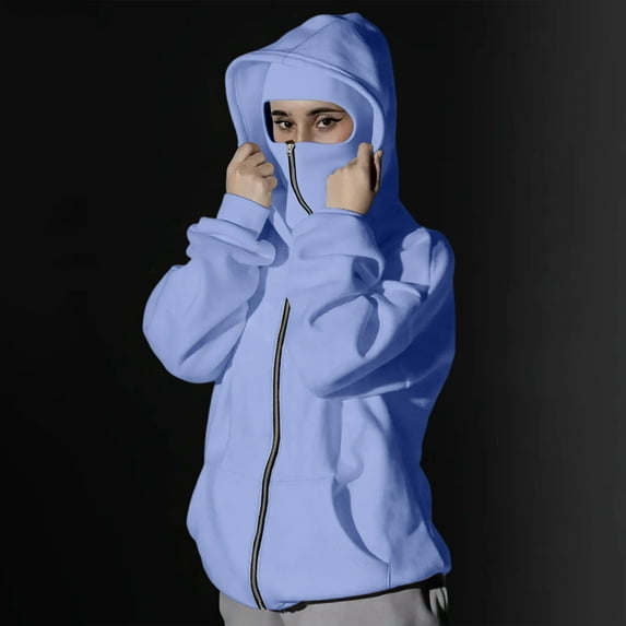 Pincandy Unisex Hoodie with Built-In Eye Mask, Double Hooded Hoodies, Full Zip Hooded Sweatshirt for Cold Weather