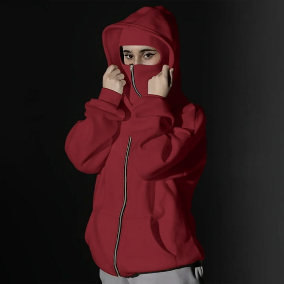Pincandy Unisex Hoodie with Built-In Eye Mask, Double Hooded Hoodies, Full Zip Hooded Sweatshirt for Cold Weather