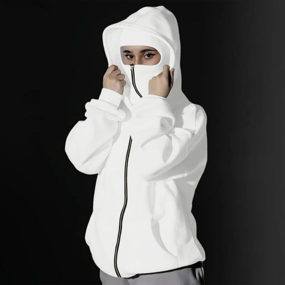 Pincandy Unisex Hoodie with Built-In Eye Mask, Double Hooded Hoodies, Full Zip Hooded Sweatshirt for Cold Weather