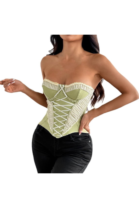 Victorian Renaissance Corset for Women Vintage Gothic Floral Print Overbust Bustier Tube Lace Up Party Crop To