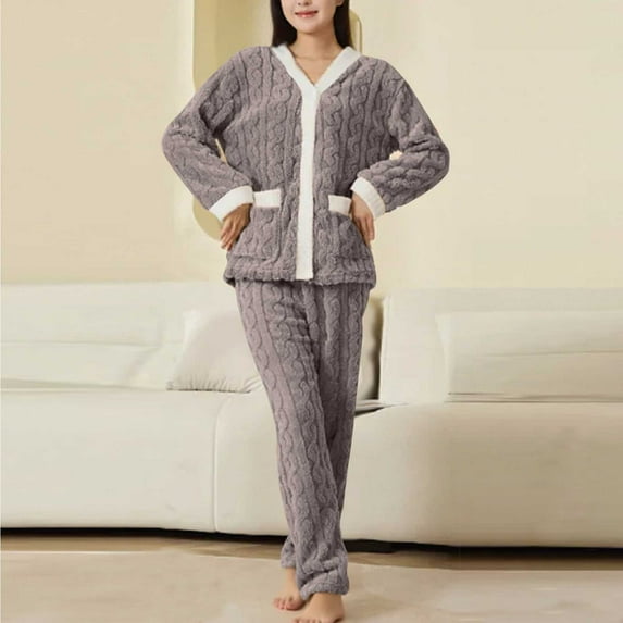 Pincandy Winter Thick Pajamas Suit Couples Korean Jacquard Men's And Women's Velour Home Clothes
