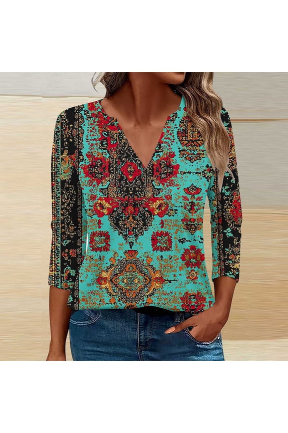 Women 3/4 Sleeve Tops Dressy Casual V Neck Tshirts Basics Tee 2025 Fall Trendy Clothes