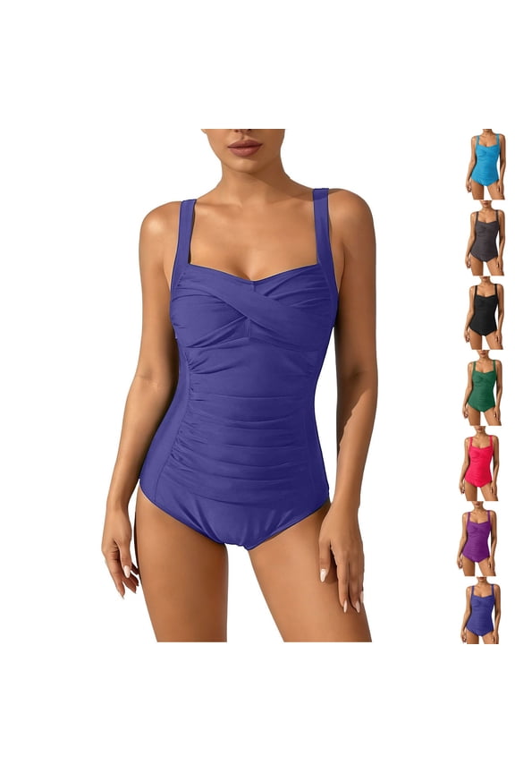 Women Basic One Piece Swimsuit Wireless Padded Flattering Slim Fit Bathing Suit for Beach Holiday & Pool Party Outings