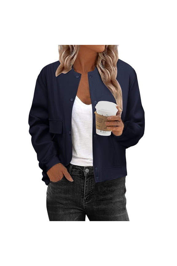Women Bomber Jacket Casual Button Down Varsity Jackets Shackets With Pockets Outwear