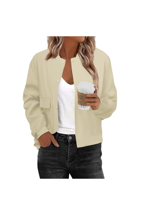 Women Bomber Jacket Casual Button Down Varsity Jackets Shackets With Pockets Outwear